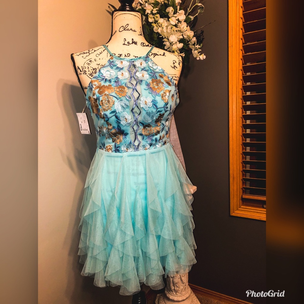 Cute Blue Floral Party Dress